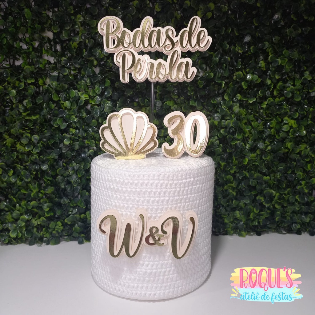 Bodas de Pérolas - 30 anos de casamento. Topo de Bolo personalizado