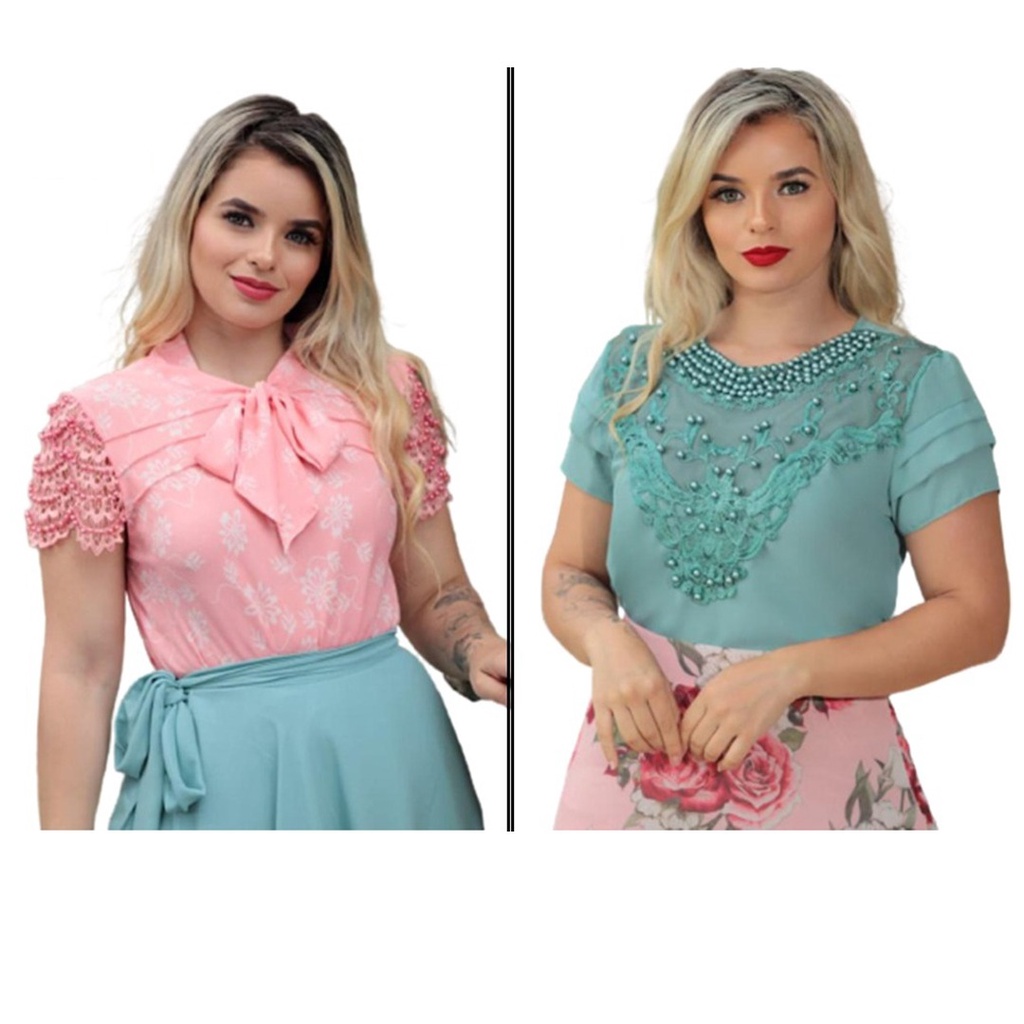 BLUSA FEMININA PLUS SIZE - VÁRIAS CORES Blusas Via Bras - Moda Evangélica