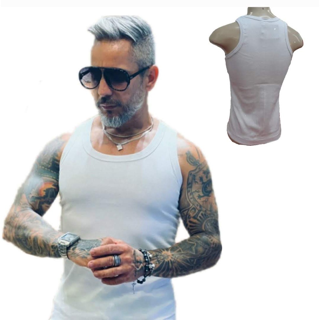 Regata Masculina Americana Canelada Algodão e Elastano