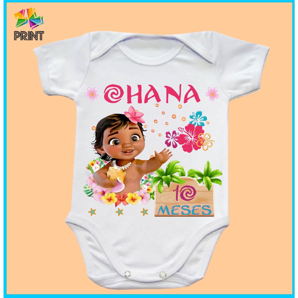 Jardineira Romper Roupa De Bebe Body Mesversario Moana Baby