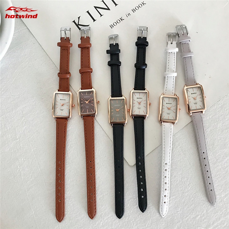 Relógio De Pulso Feminino De Quartzo Com Pulseira De Couro Retangular Simples