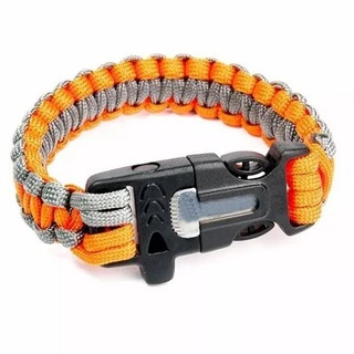 Pulseira Bracelete Paracord Tática Pederneira e Apito, Ideal p/ Sobrevivência