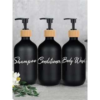 Frasco de 1 peça de chuveiro de banho Frasco de sabonete com letra impressa Sub-garrafa Shampoo / Showerer Gel /Conditioner Bomba de madeira de bambu