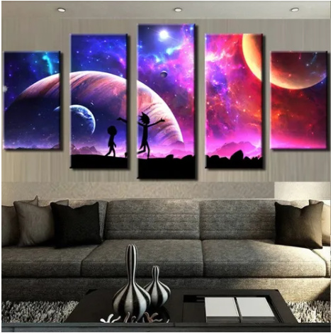 Quadros Decorativo Mosaicos Rick And Morty No Universo 5 Peças n.a parede = 877