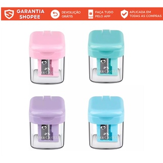 Apontador com Depósito Faber-Castell Minibox Tons Pastéis com Tampa Flip-Top