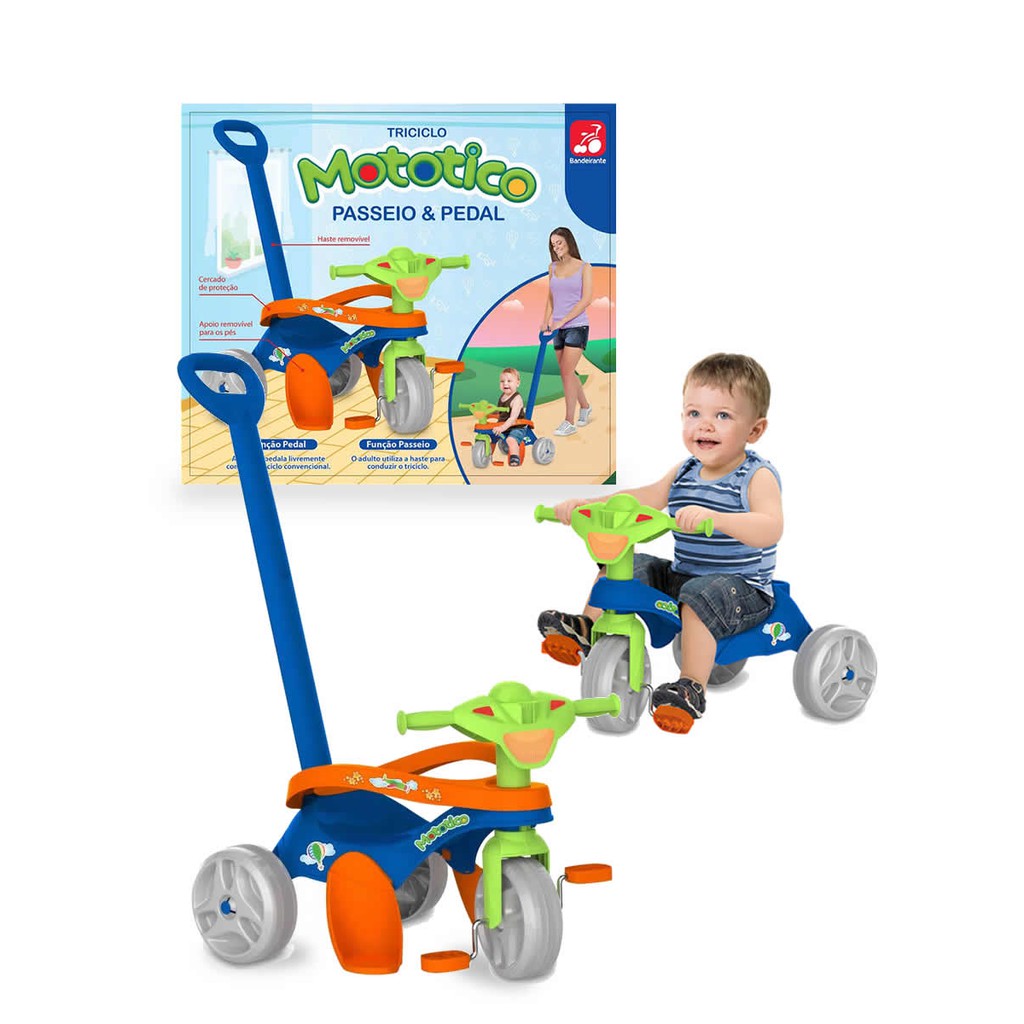 Triciclo Mototico Passeio E Pedal Bandeirantes Motoca Azul | Shopee Brasil