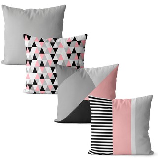 Kit 4 capas de almofadas geométrica rosa cinza e preto 45x45