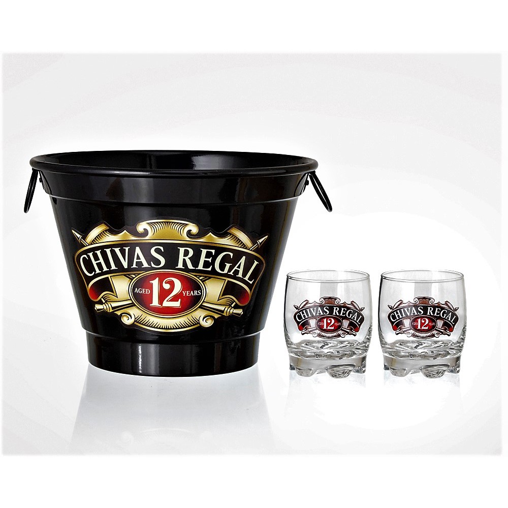 Kit Home Bar, Whisky, Balde de Alumínio + 2 Copos Personalizados de