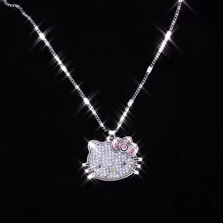 Y2k Colar Hello Kitty Com Corrente Liga De Prata Cristais Femininos Encantos Strass Pingente Gótico Joalheria Dia Dos Namorados Presente