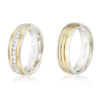 Alianças Prata 950 - 6mm - Fileira de Zircônias e 3 Fios em Ouro 18k maciços