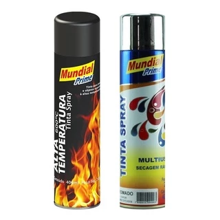 Kit Tinta Spray Alta Temperatura Preto Fosc Cromado Metálico
