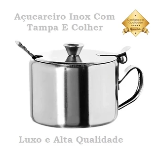 Açucareiro Com Colher Em Aço Inox De Luxo Alta Qualidade