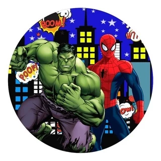 Painel 3d Redondo Hulk E Homem Aranha 1,50x1,50 Em Tecido Sublimado