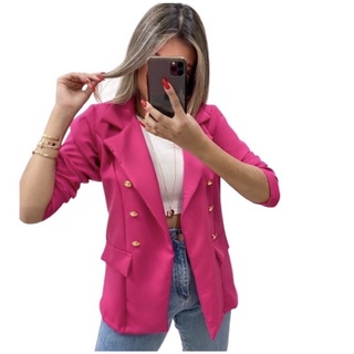 Blazer Feminino Alfaiataria Acinturado Botões Social Roupa Feminina