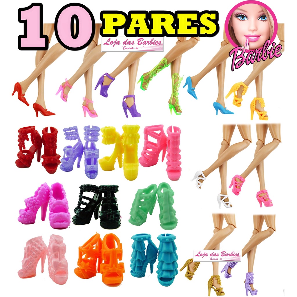 Kit 10 Casual Roupas + 10 Sapatos + Brinde P/a Boneca Barbie