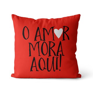 Capa de almofada amor mora aqui vermelho