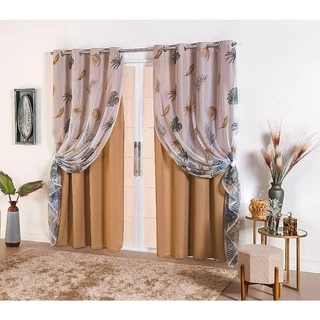 Cortina De Oxford Com Voil Estampada Sala E Quarto 280 X 230