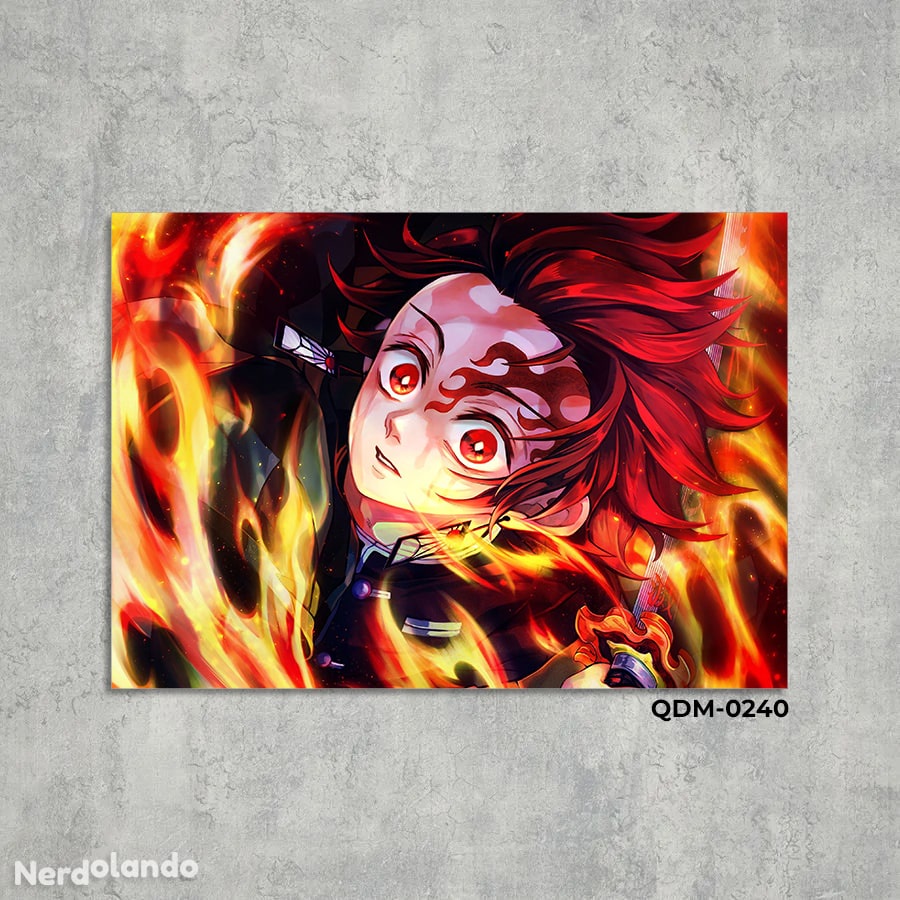 Quadro Metalizado Tanjiro Kamado Demon Slayer Fan art Placa Decorativa