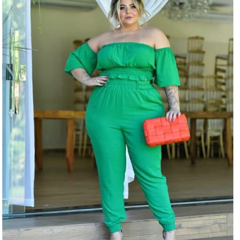 Conjunto Verde Blusa E Calça Cropped Plus Size - Foxxstore