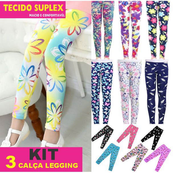 Kit com 4 calca legging infantil cotton atacado criança juvenil calças  leggings legue leg estampada lisa moda infantil calca menina calca juvenil  - START HAPPY - Calça Legging - Magazine Luiza