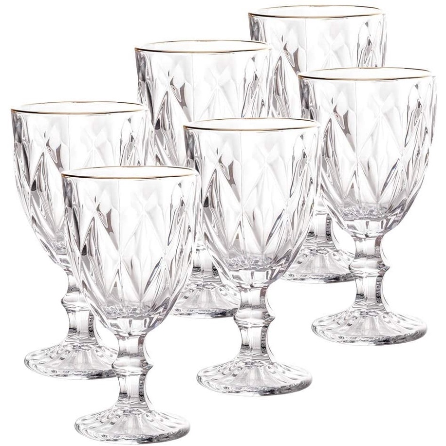 Jogo 6 Taças Para Agua de Vidro Com Fio De Ouro Diamond Jogo 6 Taças Para Agua de Vidro Com Fio De Ouro Diamond