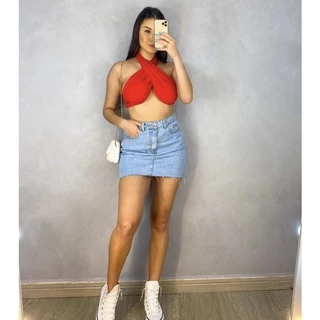 Croped feminino cruzado top blogueira