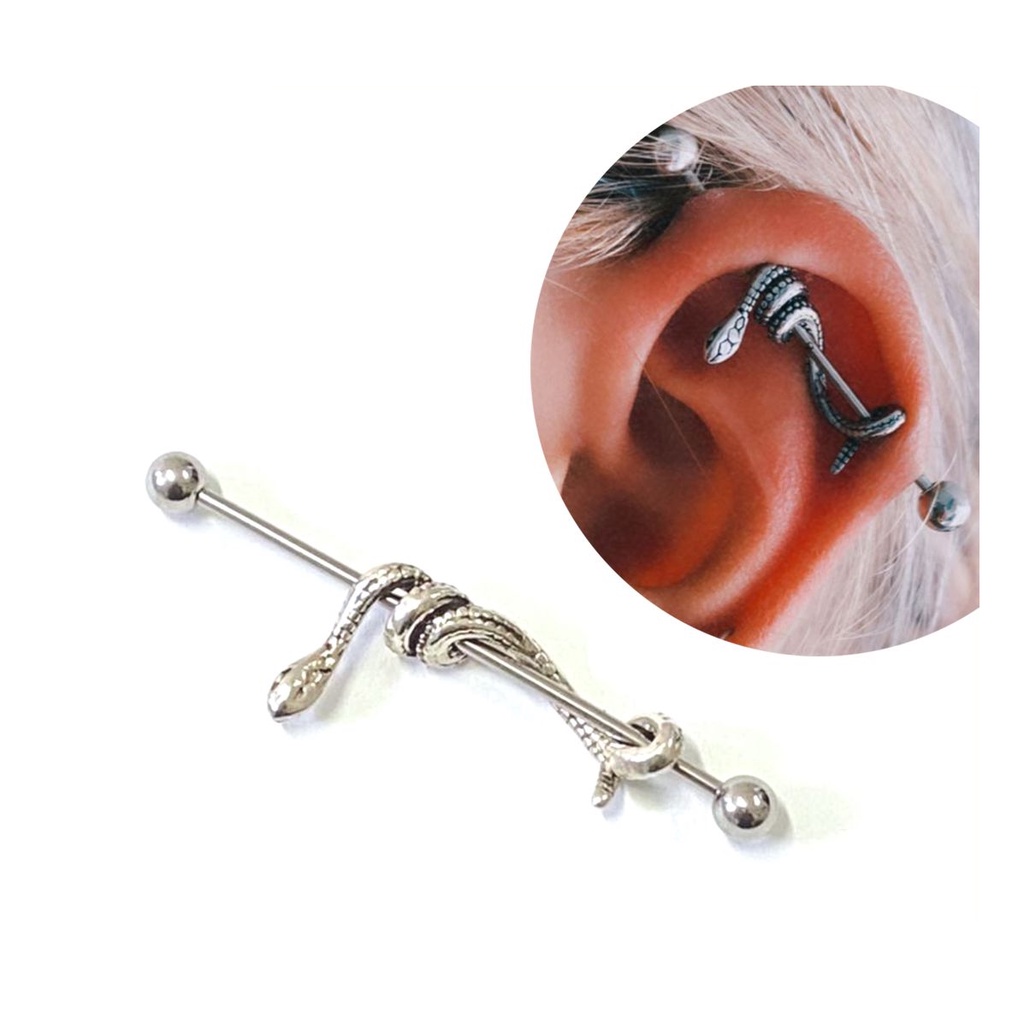 Transversal com Cobra em aço cirúrgico e haste Aço 316l Piercing