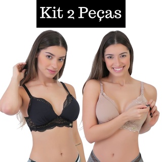 Kit 2 Sutiã Amamentação Renda Com Bojo Flexivel Confortável Pós Parto Maternidade Reforçado Gestante