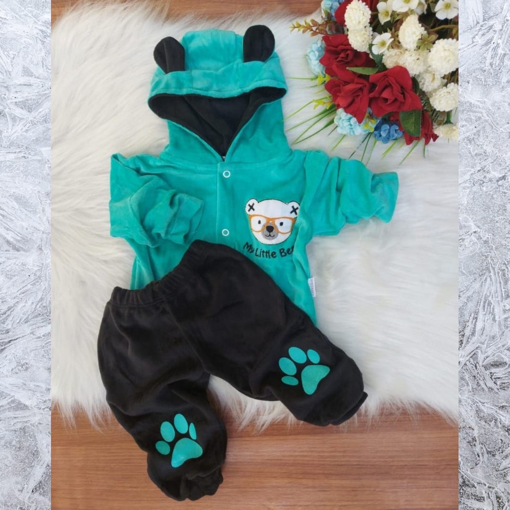 Conjunto de Plush Bebê Capuz de Orelha Inverno Feminino e