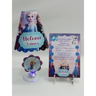 COMBO: 5 Abajures taça c/ led pisca-pisca + 5 Plaquinhas de agradecimento Frozen (QUALQUER TEMA)