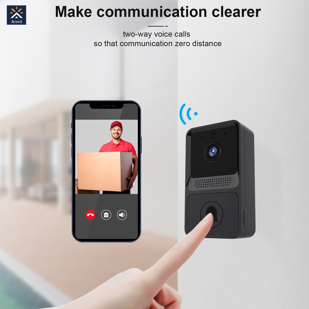 Campainha Inteligente Sem Fio Wi-Fi Interfone Câmera de Vídeo Campainha  Campainha de Segurança Grande Angular Visão Noturna Campainha Preta