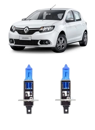 Par Lampada Super Branca Farol Alto Renault Sandero 2015 2016 2017 2018 8500K H1