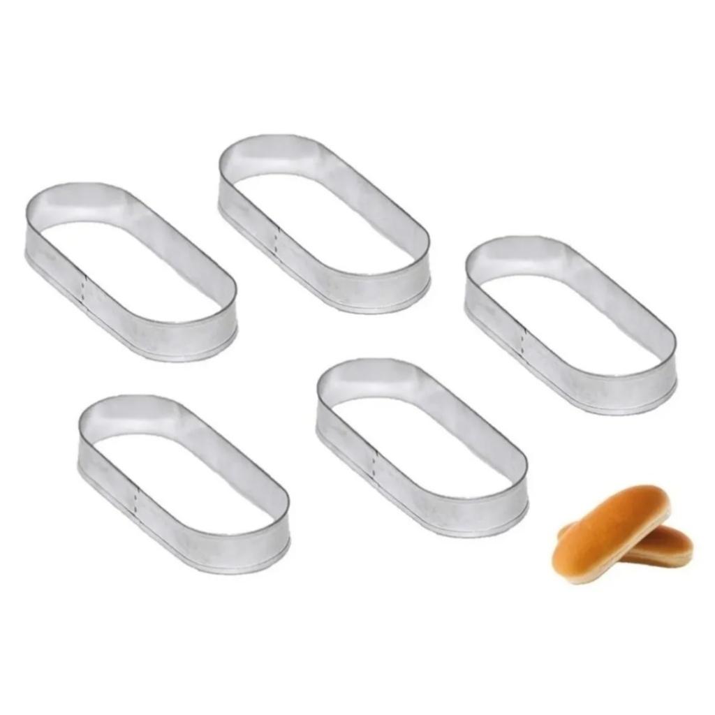 Kit 5 Aros Modelador Para Pão De Hot Dog 15x7x3,0cm Aço Inox