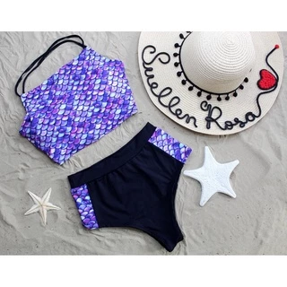 Biquíni Cintura Alta TOP Hotpants Com Bojo e Forro Sereia Escama Roxa