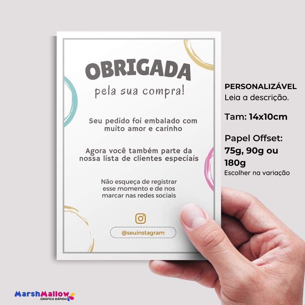 50 ou 100 Carta de Agradecimento ao Cliente Personalizável Cartão para ...