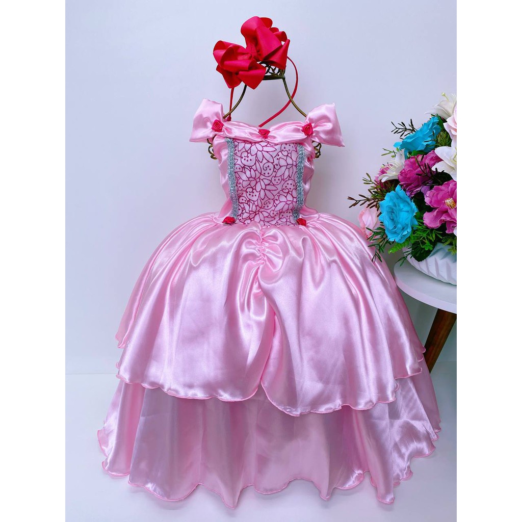 Vestido Fantasia Rosa Princesas Disney | Shopee Brasil