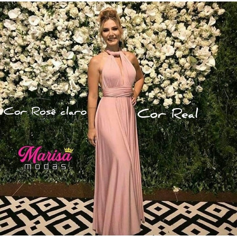 Vestido longo de festa cor store rosa cha