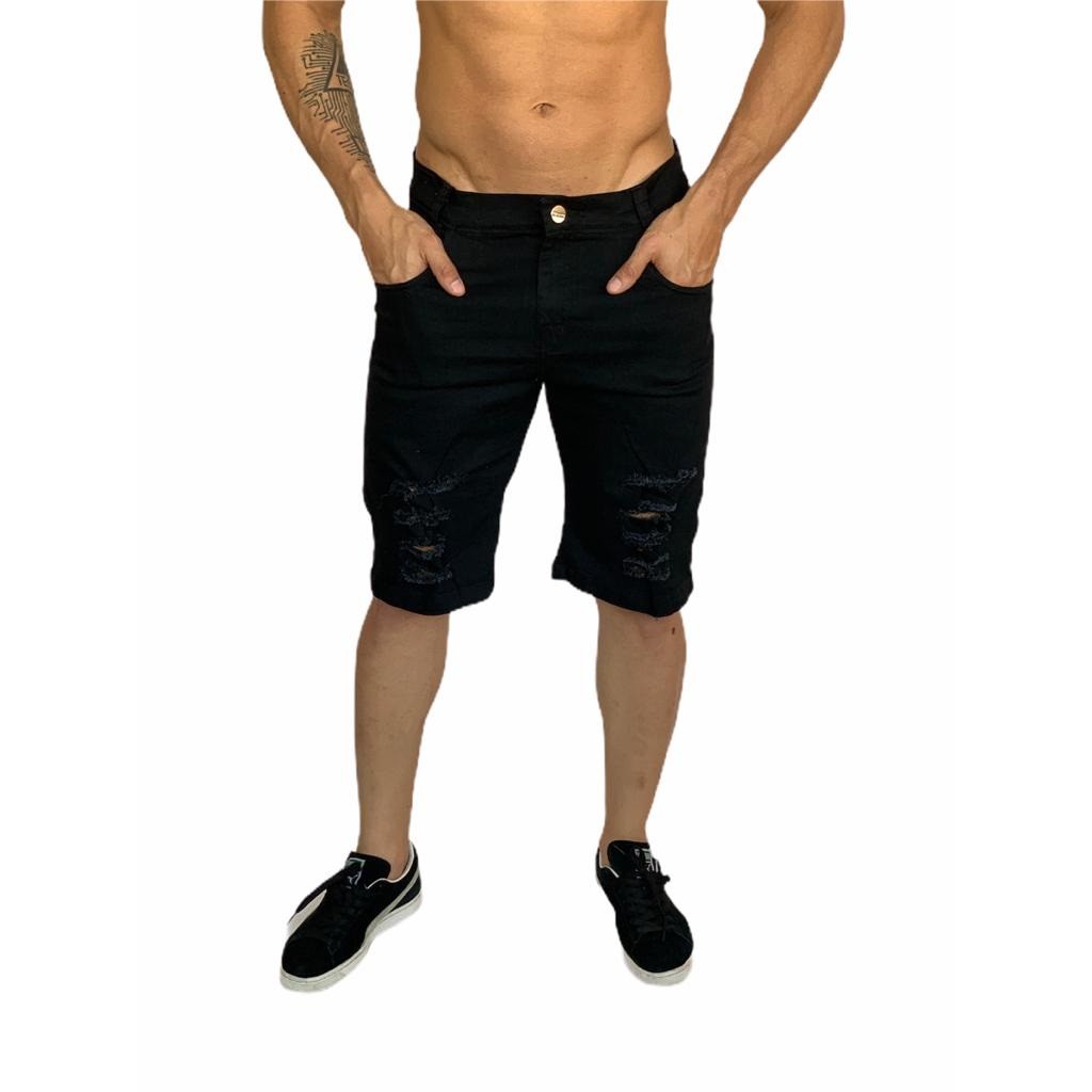 Bermuda preta hot sale masculina rasgadinha