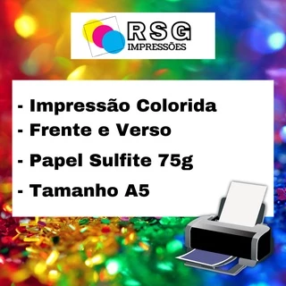 Impressão Colorida, Tamanho A5, Papel Sulfite 75g, Frente e Verso