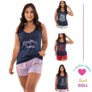 Baby Doll Blusa Regata Verão com Short em Poá Short Doll Conforto Donna Joli