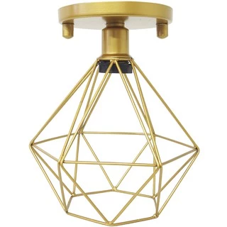 Lustre Teto Plafon Industrial Aramado Diamante Retrô Luminária Sobrepor Vintage Dourado Agp Ilumini - 234600