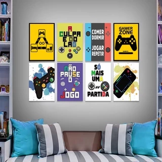 Kit 8 Placas Decorativas Quadrinhoss Quarto Gamer Jogos Geek Nerd Mdf 30x20