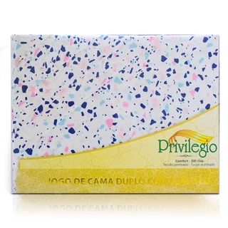 Jogo De Cama King Estampado Duplo Com Elástico 200 Fios 04 Peças 100% Algodão PRIVILÉGIO