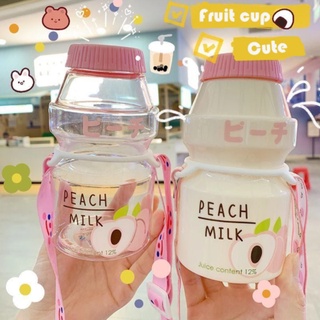 Garrafa morango yakult kawaii harajuku  480ml bonito fruta garrafa de água bpa livre moda morango leite garrafas de água portátil resistente ao calor copos bebendo plásticos