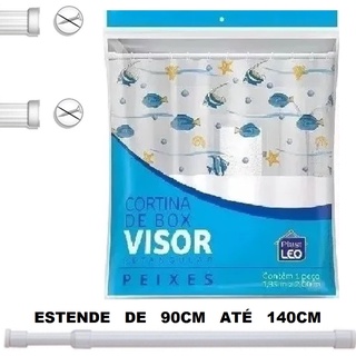 Kit Varão Banheiro 90cm Até 140cm Com Cortina Box Peixes