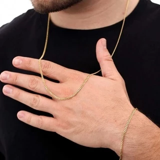 Kit Corrente Masculina + Pulseira Grumet 2mm Banhado A Ouro 18k