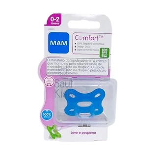 Chupeta MAM 100% Silicone Comfort 0-2 Meses Macia Unitária Bico Pequeno Recém Nascido Menino Menina Azul Neutra