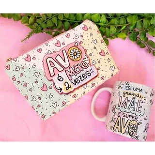 Caneca almofada e nécessaire personalizada Dia Dos Avós - avó - avô - bisa - bisavó para presente