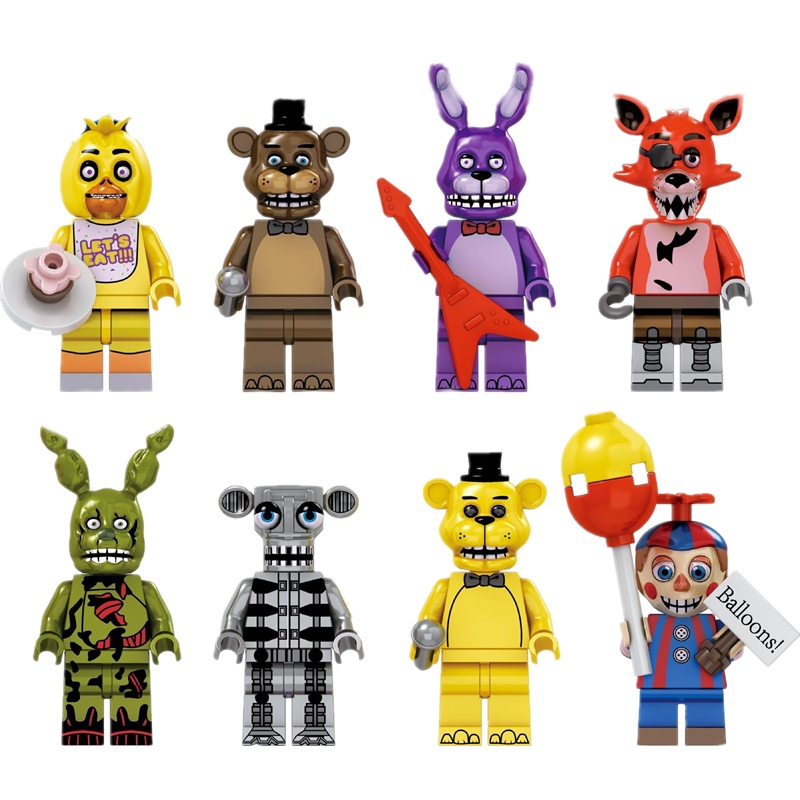FNAF-Jogo Figura Mini Bricks, Chica Bonnie, Foxy, Freddy Bear