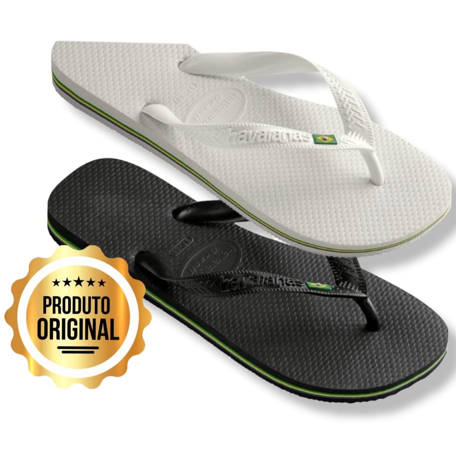 Sandalia Havaianas Do Brasil Original Branca E Preta (bandeira Brasil)